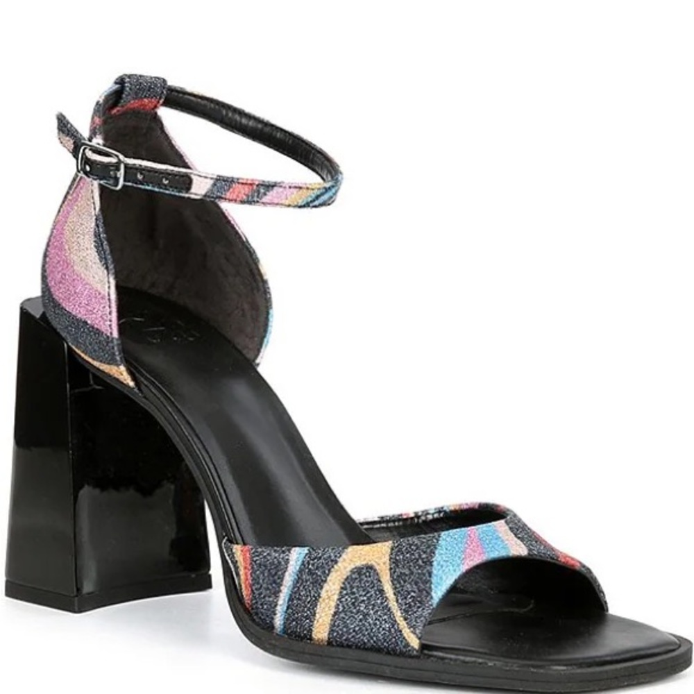 NWOB $110 Gianni Bini Border-Line Glitter Mod Print Fabric Block Heel